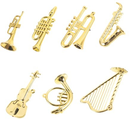 Amosfun 7St Christbaum anhänger Tannenbaum anhänger Geburtstags The Craft Puppenhaus-Miniaturinstrument Mini-Sachen Weihnachts-Miniinstrument Plastik Golden