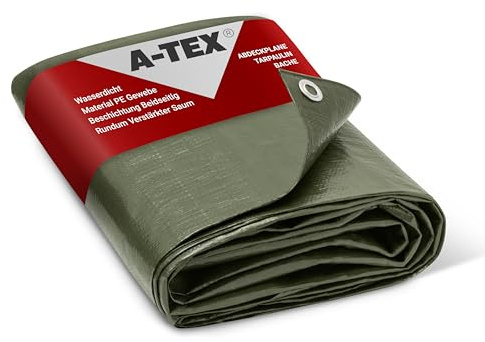A-TEX® Abdeckplane 140 g/m² (Grün, 8 x 10 m) | Verschiedene Größen und Farben wählbar | Plane mit Ösen | Gewebeplane Gartenplane BAU Holzplane | wasserdicht | wasserfest | reißfest | UV-stabilisiert