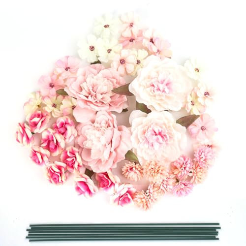 43 Pièces Fleurs Artificielles Deco, Bouquet Fleur Artificielle Deco, Têtes de Rose Artificielle avec Tiges, Fausse Fleur Decoration, Bouquet de Fleurs Artificielles pour Mariage