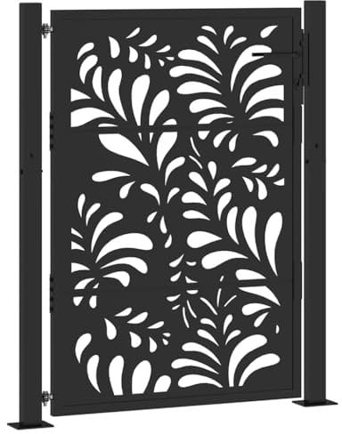 vidaXL Gartentor Schwarz 105x130 cm Stahl Wellen-Design, Zauntor, Outdoor Tor, Eisentor, Sicherheitstor, Einfahrtstor, Metall Zauntor