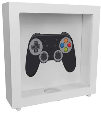 Videospiel-Controller Rahmen Spardose aus Holz - Gamer Sparschwein Schwarzer Videospiel-Controller für Enthusiasten mit bunter Tastenanordnung und kreuzförmiger Illustration