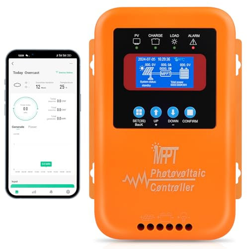 【60A WLAN Bluetooth MPPT Laderegler 12V】KWODE Solar Laderegler Solar 12V/24V/36V/48V Solar Ladegerät Controller Solarpanel Solarladeregler MPPT für Blei Säure, Gel, Phosphat, Terner, Lithium Batterien