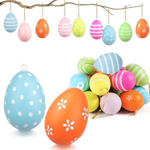 Powmag Ostereier zum Aufhängen, 24 Stück Bunte Deko Ostereier Plastik, Osterdeko zum Aufhängen, Plastikeier für Outdoor und Innen Osterdeko Deko zu Ostern (Ostereier-24 Stück)