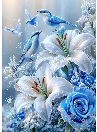 MAXBYE 5D Vögel Diamond Painting Art Kits Erwachsene, DlY Blumen mit Schnee Runder Vollbohrer Diamanten Malerei Set Kreuzstich Geschenke Einfache Kets Anfänger Home Wand Dekor 30x40cm