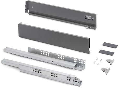 Emuca - Tiroir coulissant cuisine Vertex avec réglages 3D, H 93mm, 40kg, épaisseur de panneau de 18mm, profondeur 350mm, Acier, Gris antracite