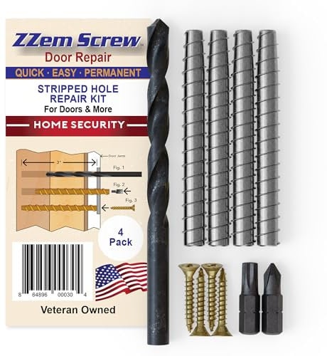 4-PK - #9x3 Permanent Door Hinge Repair Kit – Easy Stripped Screw Hole Repair – Reinforce Door Hinges, Strike Plates & Door Jamb Repair – Quickly Fix Stripped Hinge Screws in Minutes - Made in USA