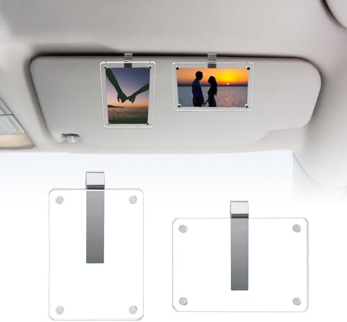 BLINGOOSE 2 Stück Auto Sonnenblende Fotohalter Bilderrahmen Clip Magnetischer Acryl Anzeige Horizontal Vertikal Personalisiert Car Innenraum Deko Schutz Zubehör Photo Frame Größe 9cm × 6cm