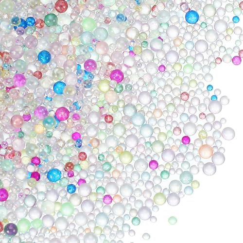 PATIKIL 1-3mm Mini Glass Bubble Beads 200g Tiny Iridescent Beads No Hole Water Droplet Balls for DIY Crafting Nail Art Resin Filler, Colorful