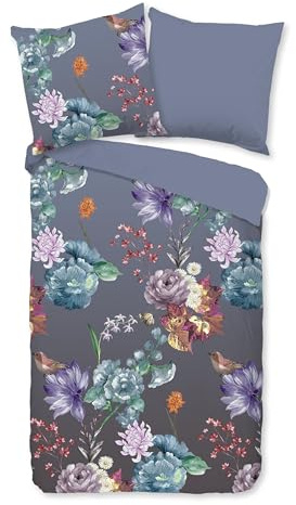Good Morning Baumwoll-Bettwäsche 155x220 Quinn Blüten violett lila blau 20095