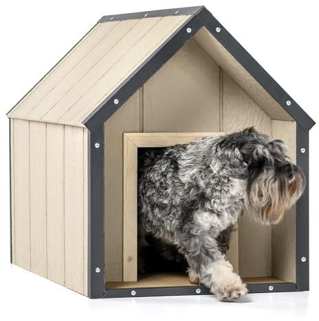 LP SmartSide Hundehütte Outdoor Wetterfest - Hundehaus Holz Platten - Hundezwinger für mittelgroße Hunderassen, 57 x 95 x H68 cm, Größe M - TIMBELA M971-1