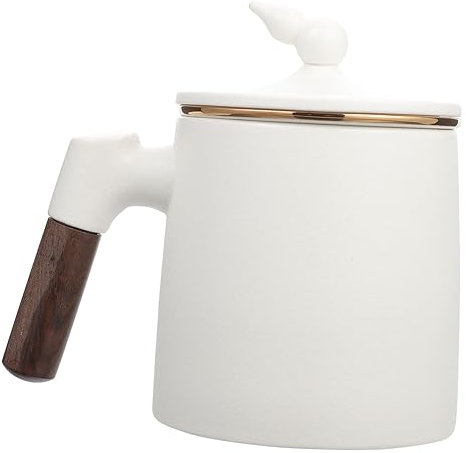 NAMOARLY 1set Tazza Ceramica Con Manico Legno Mug Per Tè Coperchio Perfetta Per Ufficio e Casa Design Elegante e Funzionale