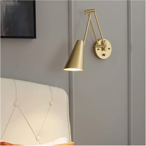 Schwenkarm-Wandlampe mit Schalter, drehbare lange Wandleuchte, ausziehbare moderne goldene Nachttisch-Leselampe, verstellbarer Metall-Lampenschirm, für Wohnzimmer, Schlafzimmer, 9W/720 Lumen