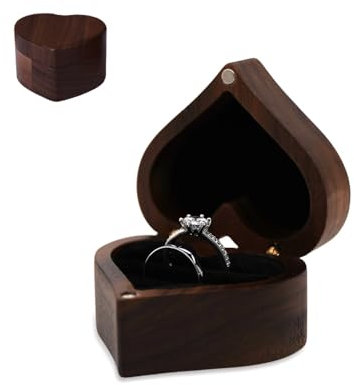 GIDWRIY Herzförmige Ringbox Hochzeit Holz,Ringschachtel Hochzeit Ringschatulle,Ringträger Holzkiste Ringe mit 2 Slot,Wedding Ring Box Verlobungsring,Schachteln Ringkästchen Vintage,Tägliche Lagerung