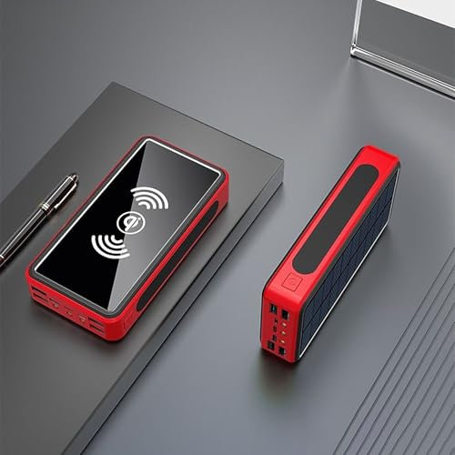 Power Bank, caricabatterie portatile wireless, (50000 mAh), senza fili, solare, cellulare di grande capacità, applicabile a vari dispositivi mobili, rosso, 40000 mAh