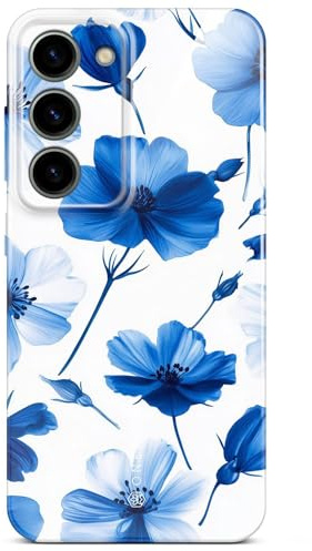 ONEFLOW Flower Cover für Samsung Galaxy S23 Hülle in Floral Optik, Blumen Designer Case Handy Schutzhülle mit Kameraschutz, Hardcase dünne Handyhülle Blumenmuster, Blau Weiß
