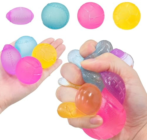 Taba Squishy Soft Silicone Squeeze Balls Toys-4 Pack,Rugby-Baseball-Volleyball-Football,Squishy Fidget Toys Set,Gifts for Kids, Party Favors, Slow-Rise Malt Sugar Stress Balls for Anxiety Relief(Com2)