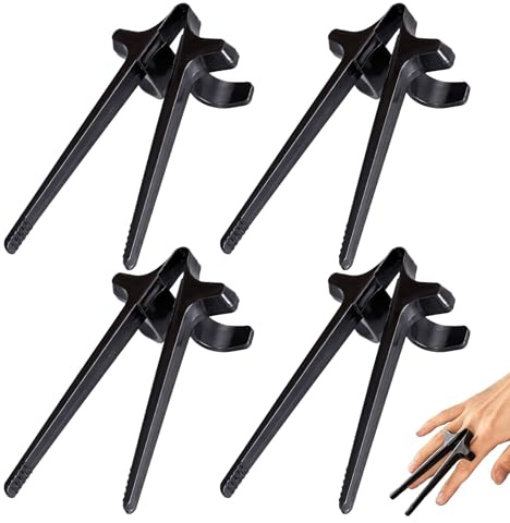 4 Pcs Finger Chopsticks, Snack Reusable Tweezer Tongs Food Clips, Plastic Finger Chopsticks for Gamers Keep Clean Game Accessories Home Gadgets (Black)