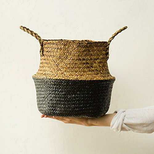 Flechtkorb Korb Einkaufs-Tasche Korbtasche Aufbewahrungskorb Segrasskorb Schwarz XL