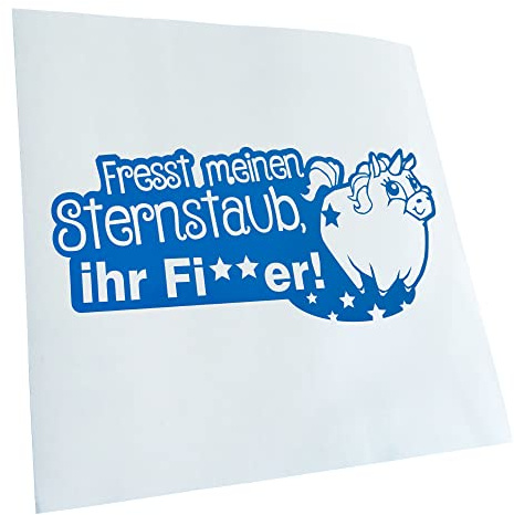 Kiwistar - Autoaufkleber - Einhorn - fresst Sternenstaub - Blau - 20x9cm - Heckscheibe Auto Aufkleber wetterfest für Kfz LKW Mofa Truck - Sticker außen selbstklebend Tuning Zubehör für Fenster
