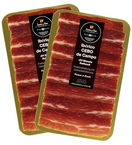 2x150g Iberico Schinken Reserva Cebo de Campo | +24 Monate gereift | Freilandhaltung | in Scheiben geschnitten | lagenweise durch Folie getrennt