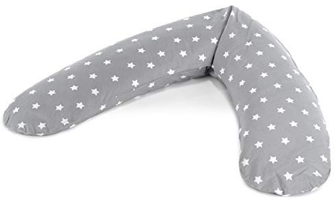 Theraline Das Komfort Stillkissen | 180 cm | Polyester Hohlfaser Füllung | inkl. Bezug Big Stars grau