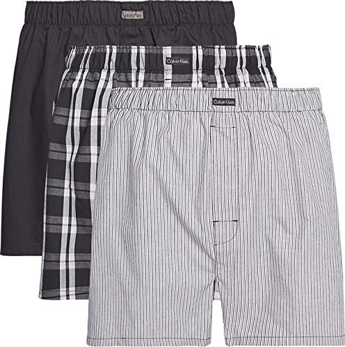 Calvin Klein Herren 3er Pack Boxershorts Lang, Mehrfarbig (Blk/Morgan Plaid /Montague Stripe), S