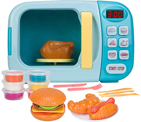Super-Life Ensemble de jeu de cuisine au micro-ondes pour enfants avec faux aliments – Jouet idéal pour les tout-petits de 3 ans et plus âgés et les garçons (bleu)