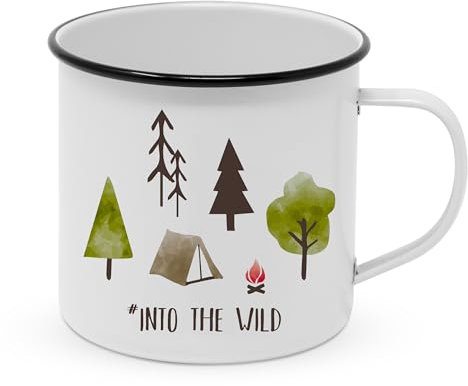 E+N Metall-Tasse Blech-Tasse Into The wild weiß/bunt, Füllvolumen ca.400ml, HxØ: 9x9,8cm, pulverbeschichtetes Metall in Emaille-Optik