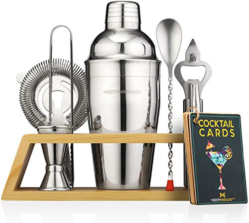 Mixology Bartender Kit with Stand | Bar Set Cocktail Shaker Set for Drink Mixing - Bar Tools: Martini Shaker, Jigger, Strainer, Bar Mixer Spoon, Tongs, Bottle Opener | Best Bar Set for the Home