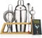 Modern Mixology Cocktail Shaker Set - 10-Piece Bartender Kit w/Bamboo Stand - Silver
