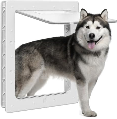 Petouch große Haustiertür, Hundetür, Katzentür, 42.4 x 29.7 cm, für Innentürrahmen, weiche getönte Klappe und 2-Wege-Schlösser für Bildschirme passend für große Bildschirme, Glas und Bildschirm, weiß