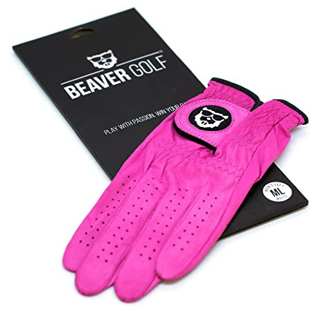 BEAVER GOLF Herren Golf Handschuh pink - Premium Cabretta-Leder - maximale Qualität - nachhaltig - Handarbeit (L, Rechts (Linkshänder))