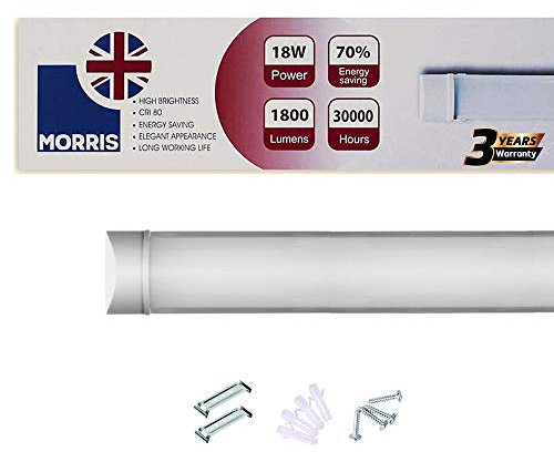 Morris LED Batten Slimline Tube Light 2FT 3FT 4FT 5FT 6FT Wall/Ceiling Mount (6000k) (2FT (60cms))