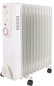 NRG 11 Fin Oil Filled Radiator 2.5KW Portable Electric Heater with Timer & Adjustable Thermostat Thermal Safety Cut off White
