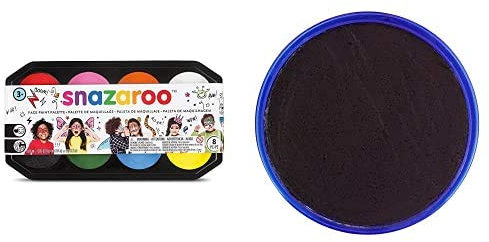 Snazaroo- Paleta de pintura facial, Multicolor (Colart 80818) + Pintura facial y Corporal, 18 ml, Color negro, Adult One Size (Colart 18111)