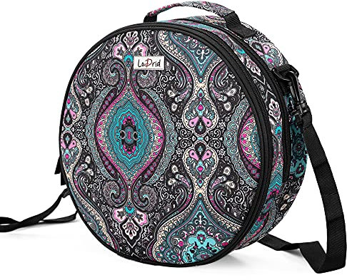 LoDrid Sticktasche, Zweilagige Runde Nähzubehör Tasche zur Aufbewahrung von Stick- und Kreuzstich Set, mit Griffen und Schultergurt, Totem, Nur Tasche
