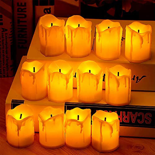 SFTYUFS 12 Pack Orange Flameless LED Votive Candles,Flameless Flickering Votive Tea Lights Realistic Bright Flickering Bulb Battery Operated for Halloween Pumpkin Lantern Party Festival Decoration