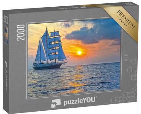puzzleYOU: Puzzle 2000 Teile „Segelyacht bei ihrer Fahrt in den Sonnenuntergang“ – aus der Puzzle-Kollektion Segelschiffe