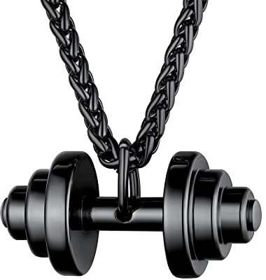 U7 Herren Schwarz Kette mit Krafttraining Hantel Anhänger Halskette Sport Kurzhantelkete Edelstahl Dumbbell Goldkette Fitness Barbell Pendant Necklace Men Hip Hop Modeschmuck für Vatertag