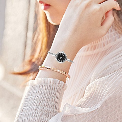 Brrnoo Orologi Al Quarzo da Donna, Orologio da Polso con Cinturino Aperto Analogico Femminile con Cinturino Rotondo in Lega, Come di San Valentino, per la Festa della Mamma(Piatto
