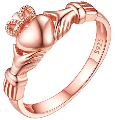 ChicSilver 925 Rosegold Ring Irischer Claddagh Fingerring Promise Ehering in Ringgröße 15.7 Trauring Verlorbungsring Hochzeitsring für Freundin Ehefrau Tochter