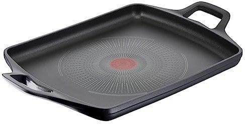 Lagostina Aroma Piastra Grill Antiaderente in Alluminio Pressofuso 26x32 cm, Induzione, Gas e Forno con Indicatore Cottura Thermo-Signal e Rivestimento Titanium Per Mantenere il Calore