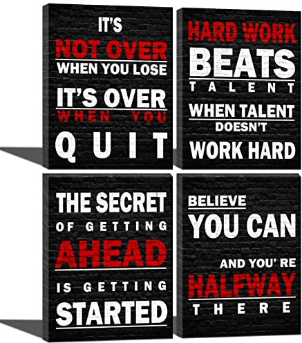 Motivierende Leinwand-Wandkunst für Fitnessstudio, Büro, inspirierendes Poster, Zitat, gerahmt, positive Leinwand, Wandkunst für Büro, Schlafzimmer, Wohnheim, Wanddekoration, Schild, Arbeit, harte