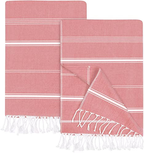 Utopia Towels 2er-Pack Hamamtuch Strandtuch Groß 100x180 cm Saunatuch aus 100% Baumwolle saugfähige und leichte türkische Strandtücher und Poolhandtücher (Rot)