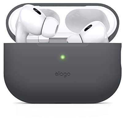 elago Funda Silicona Compatible con Apple AirPods Pro 2ª Generación/USB-C, Funda Protectora, LED Frontal Visible, Soporta Carga Inalámbrica (Gris Oscuro)
