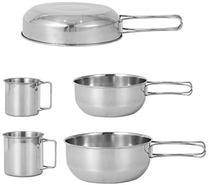 Lixada 5pcs Camping Cookware Set Outdoor Portable Picnic Cookware Kit Stainless Steel Travel Tableware Cooking Accessory Bowl Cups Pan Set