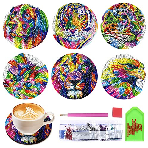 Cskunxia Lot de 6 sous-verres de peinture diamant - Dessous de verre ronds - Peinture diamant - Bricolage - Dessous de verre pour tasses et vases - 10 cm