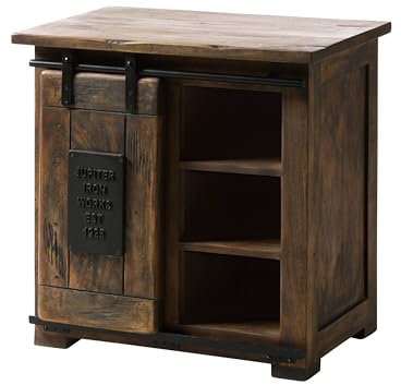 MASSIVMOEBEL24.DE | Railway kleine Kommode aus Massivholz #124 | aus Mangoholz - braun geölt | 70x45x70 cm | 5 Fächer - mit Schiebetür | Sideboard Schrank