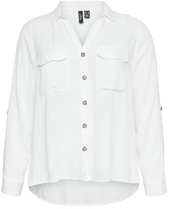 VERO MODA Curve Women's Vmbumpy L/S Shirt New Curve Noos Blouse, Snow White, 24