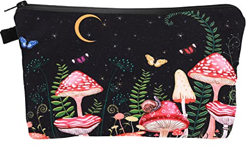 WLLHYF Damen Kleingeldbeutel Kosmetiktasche Wasserdichter Sonnenblumendruck Reise Waschen Kulturbeutel Aufbewahrungstasche Mädchen Tragbare Leinwand Geldbörse mit Reißverschluss (Mushroom)